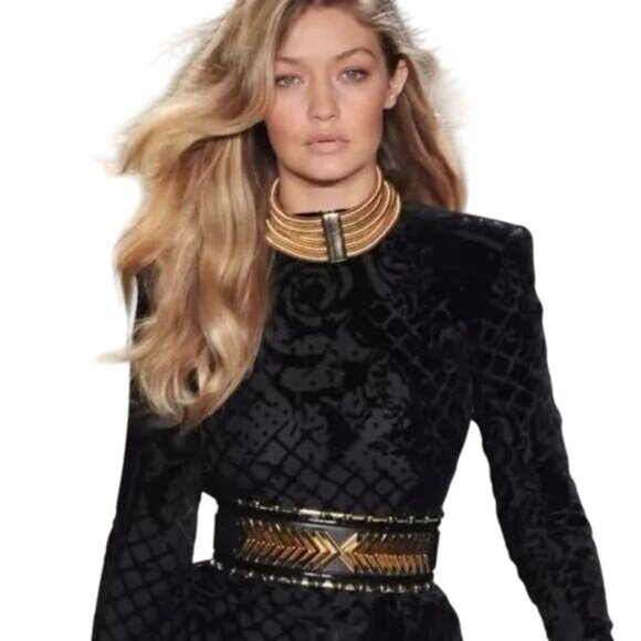 Balmain x H&M Velvet Burnout Top Size 4 Long Sleeve Black Elegant Fashion Runway - Picture 1 of 6
